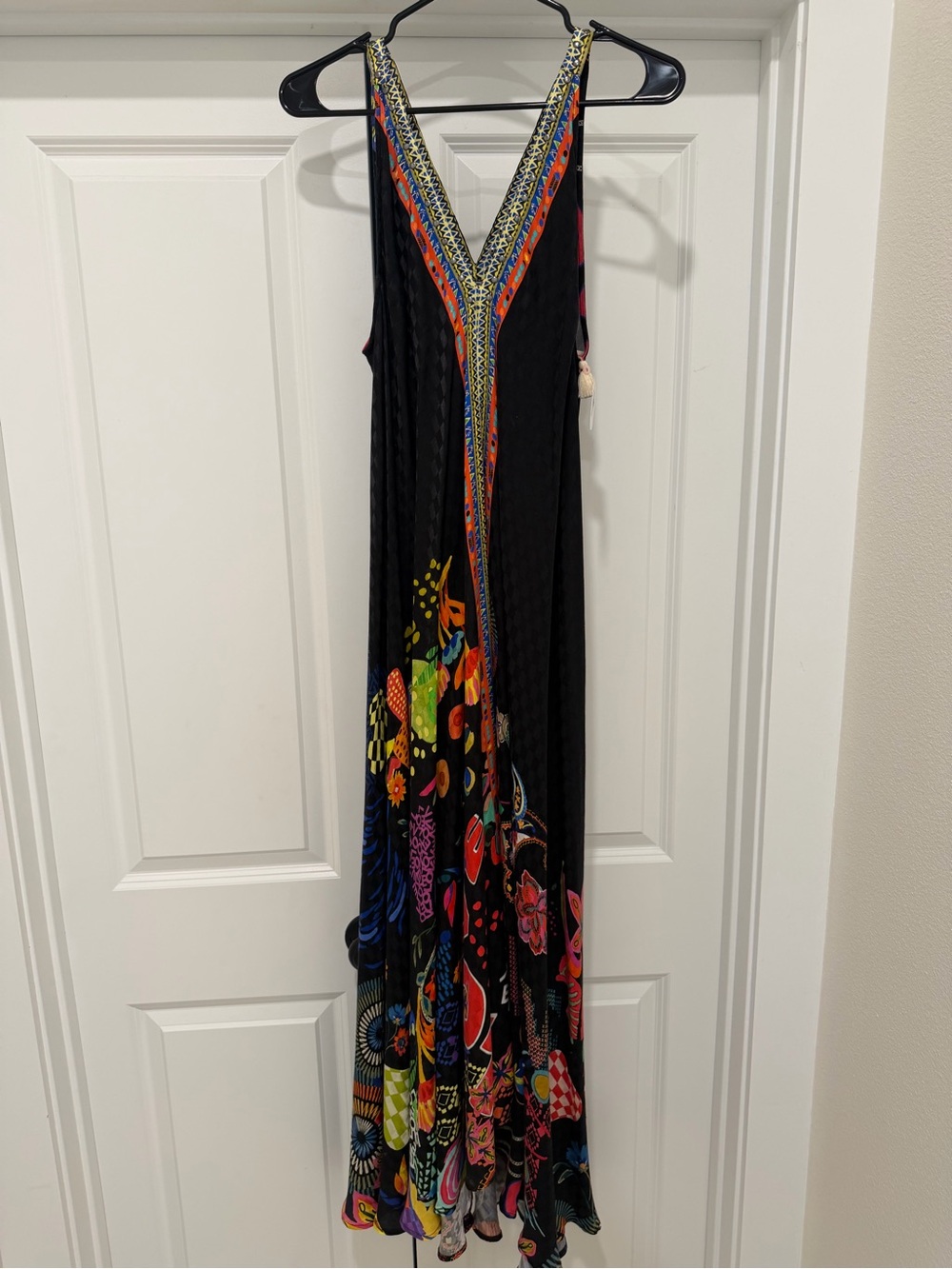 Johnny Was Black Multicolor V-Neck Maxi Dress